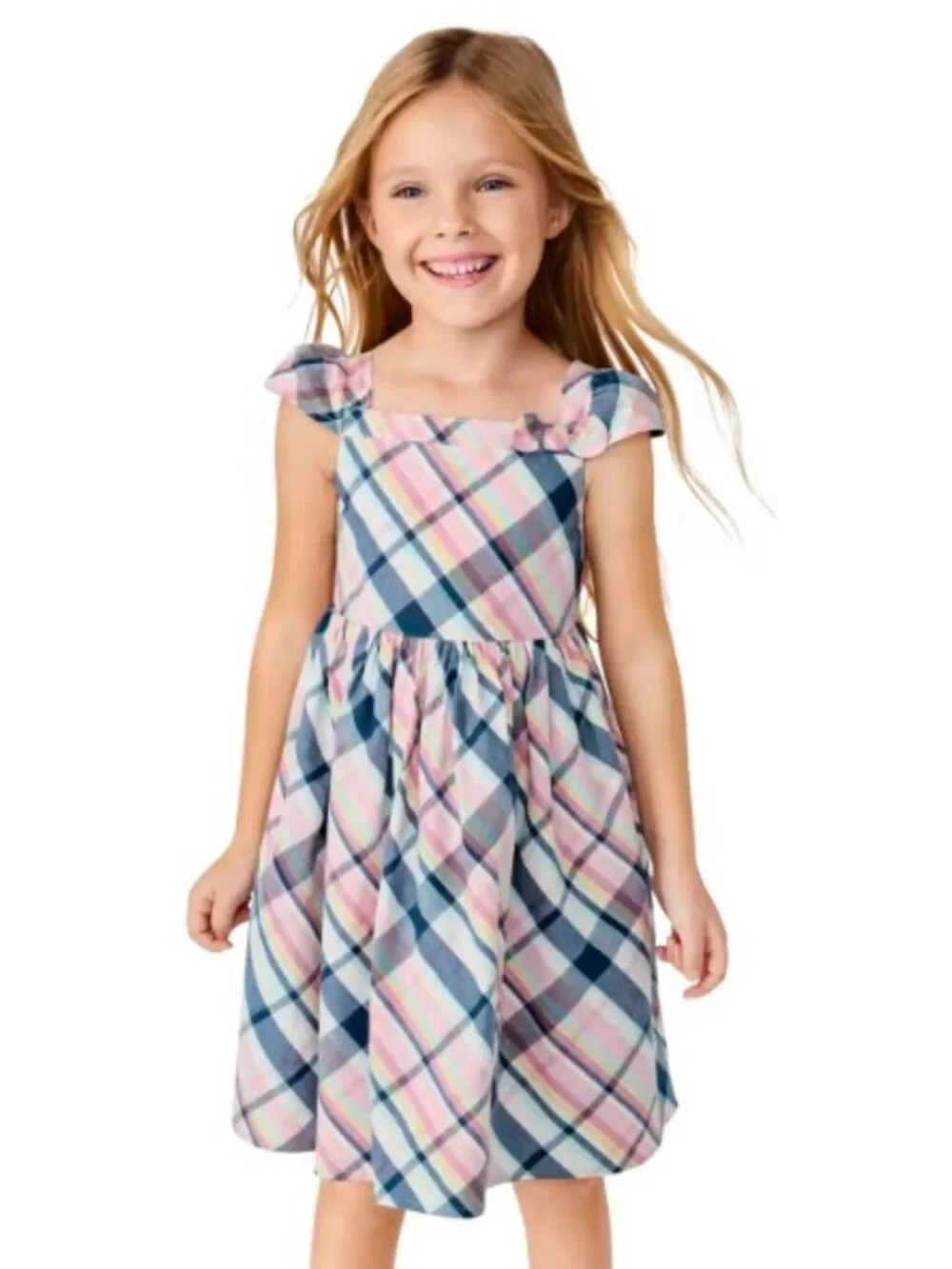 Gymboree Girls 5T Pink Blue Pastel Plaid Short Sleeve Spring Celebrations Dress
